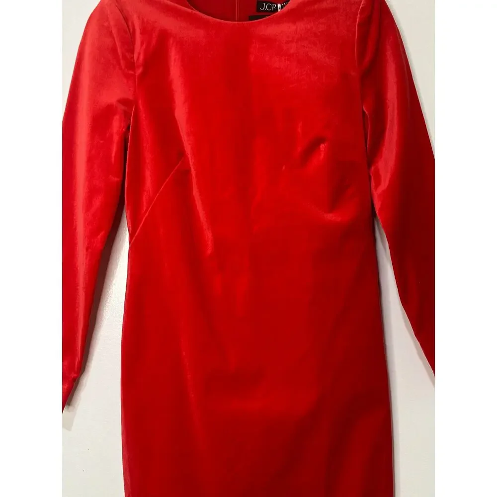 J.Crew Long-Sleeve Shift Dress Red Stretch Luxe Velvet Size 2 NWT Holiday Dress